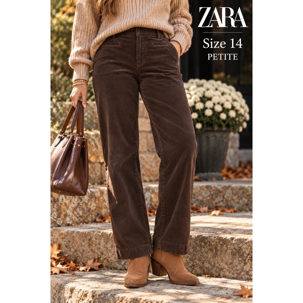 J. Jill Corduroy Pants Brown Straight Leg Side Zip Petite Size 14P